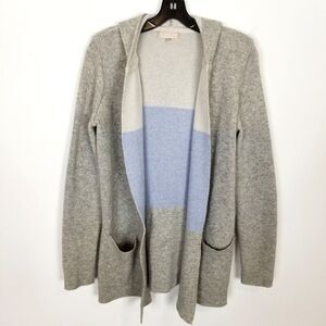 Benedetta‎ B. Women Merino & Cashmere Blend Open Hooded Cardigan Sz M Gray Blue